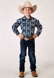 BOYS LONG SLEEVE SNAP SERAPE STRIPE PRINT WESTERN SHIRT