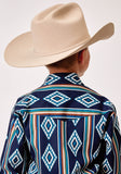 BOYS LONG SLEEVE SNAP SERAPE STRIPE PRINT WESTERN SHIRT