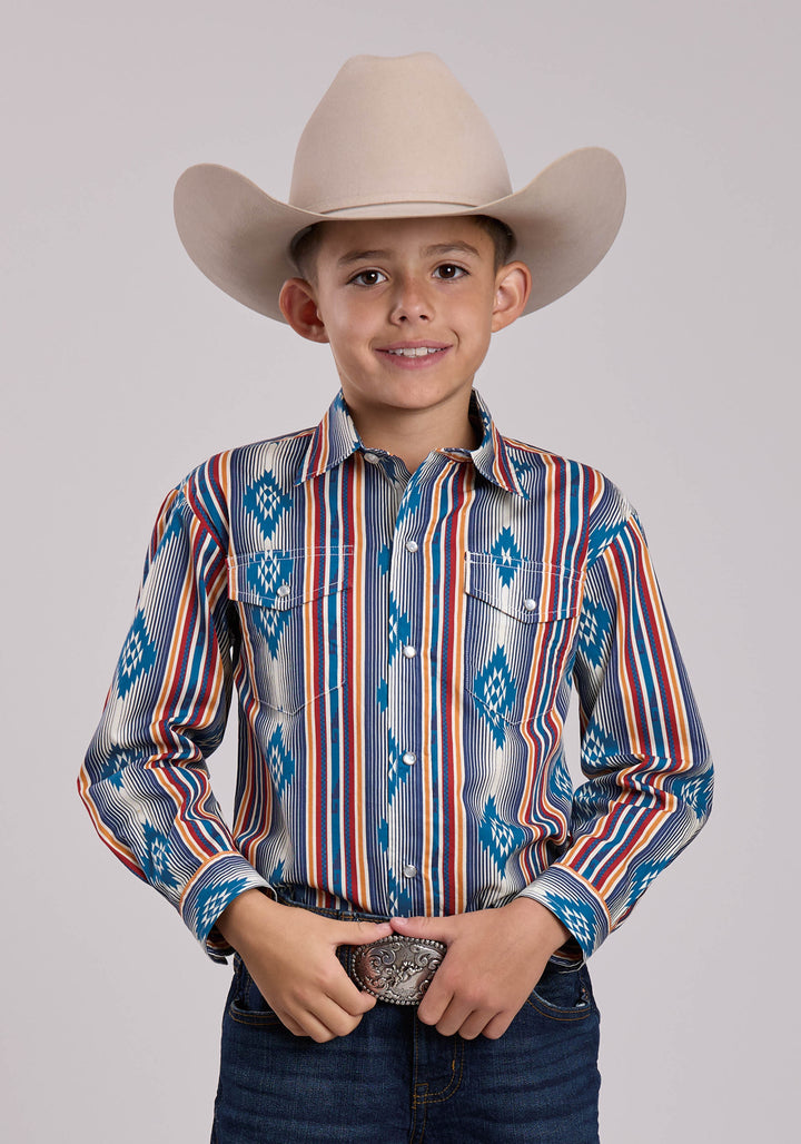 BOYS ROPER OMBRE STRIPE LONG SLEEVE SNAP SHIRT