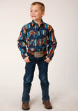 BOYS LONG SLEEVE SNAP NAVY AZTEC STRIPE WESTERN SHIRT