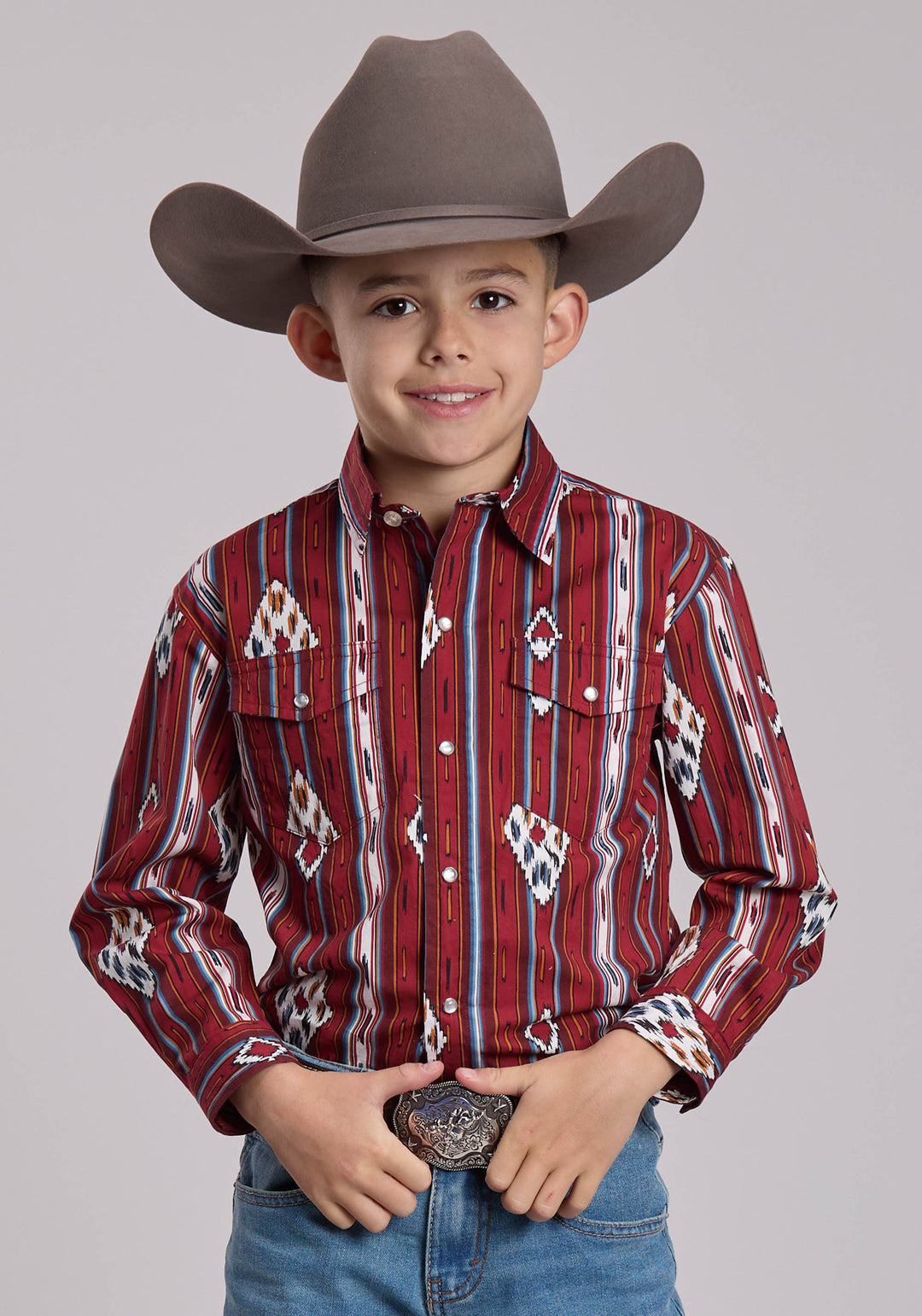 BOYS ROPER VINTAGE STRIPE WESTERN SNAP SHIRT