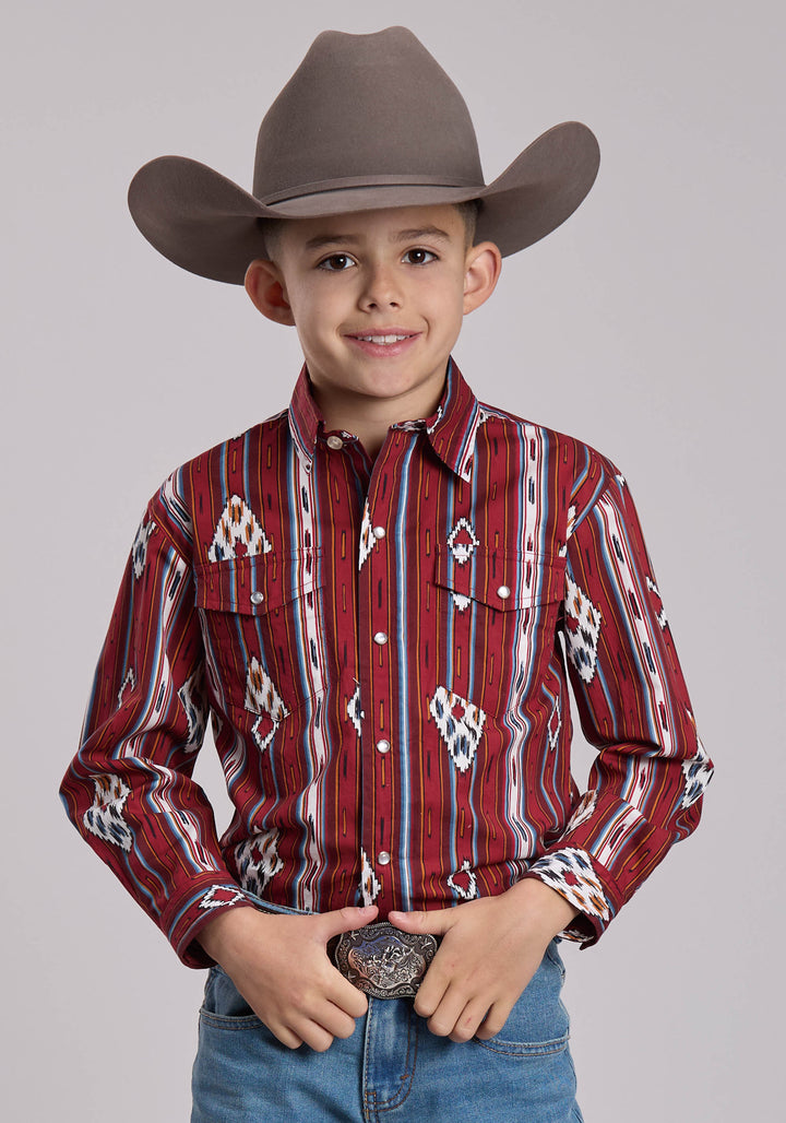 BOYS ROPER VINTAGE STRIPE WESTERN SNAP SHIRT