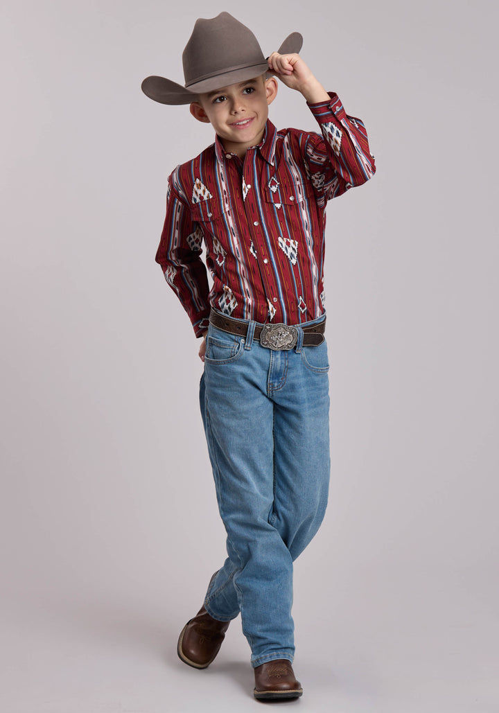 BOYS ROPER VINTAGE STRIPE WESTERN SNAP SHIRT