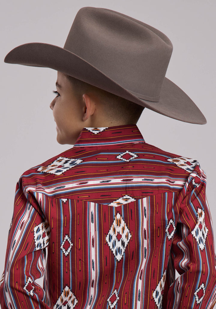 BOYS ROPER VINTAGE STRIPE WESTERN SNAP SHIRT