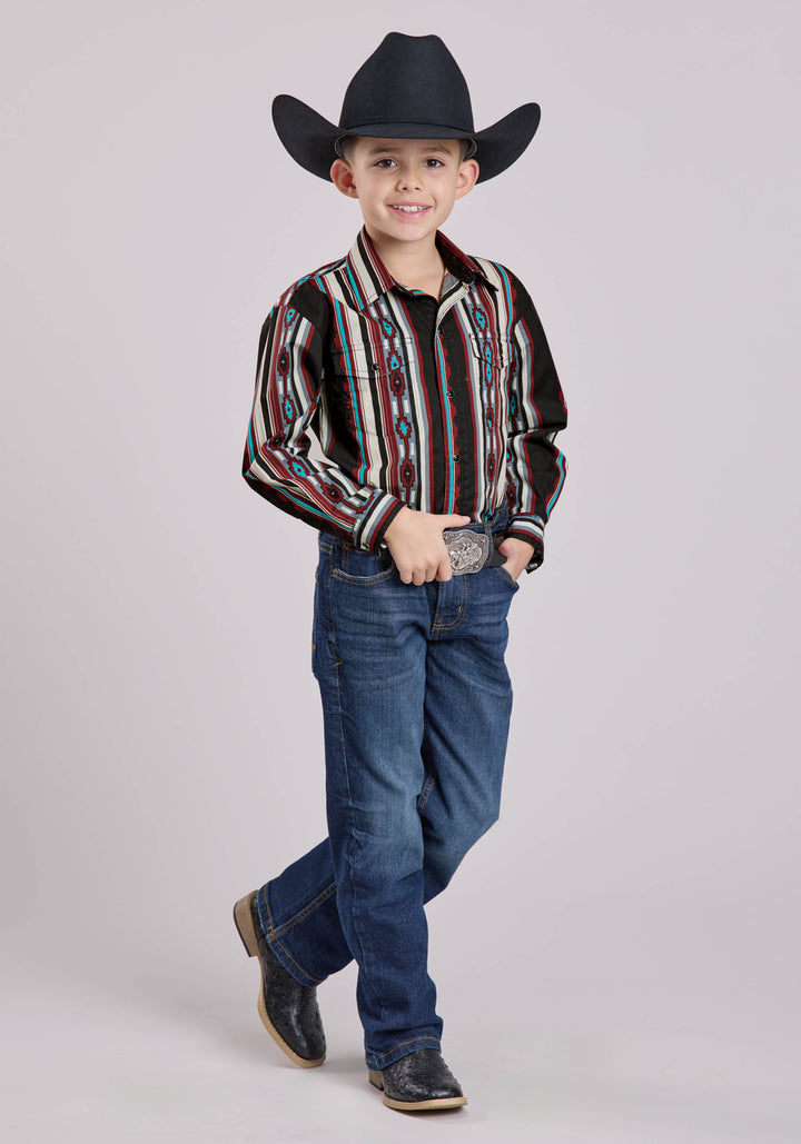 BOYS LONG SLEEVE SNAP SERAPE STRIPE WESTERN SHIRT