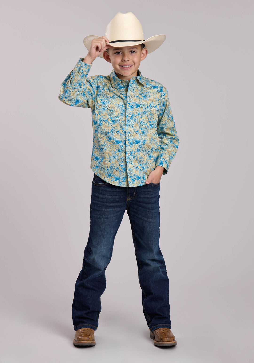 BOYS ROPER HIBISCUS DREAMS PRINT LONG SLEEVE SNAP SHIRT