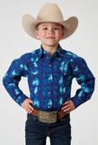 BOYS LONG SLEEVE SNAP HAWAIIAN OMBRE PRINT WESTERN SHIRT