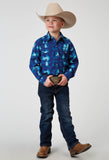 BOYS LONG SLEEVE SNAP HAWAIIAN OMBRE PRINT WESTERN SHIRT