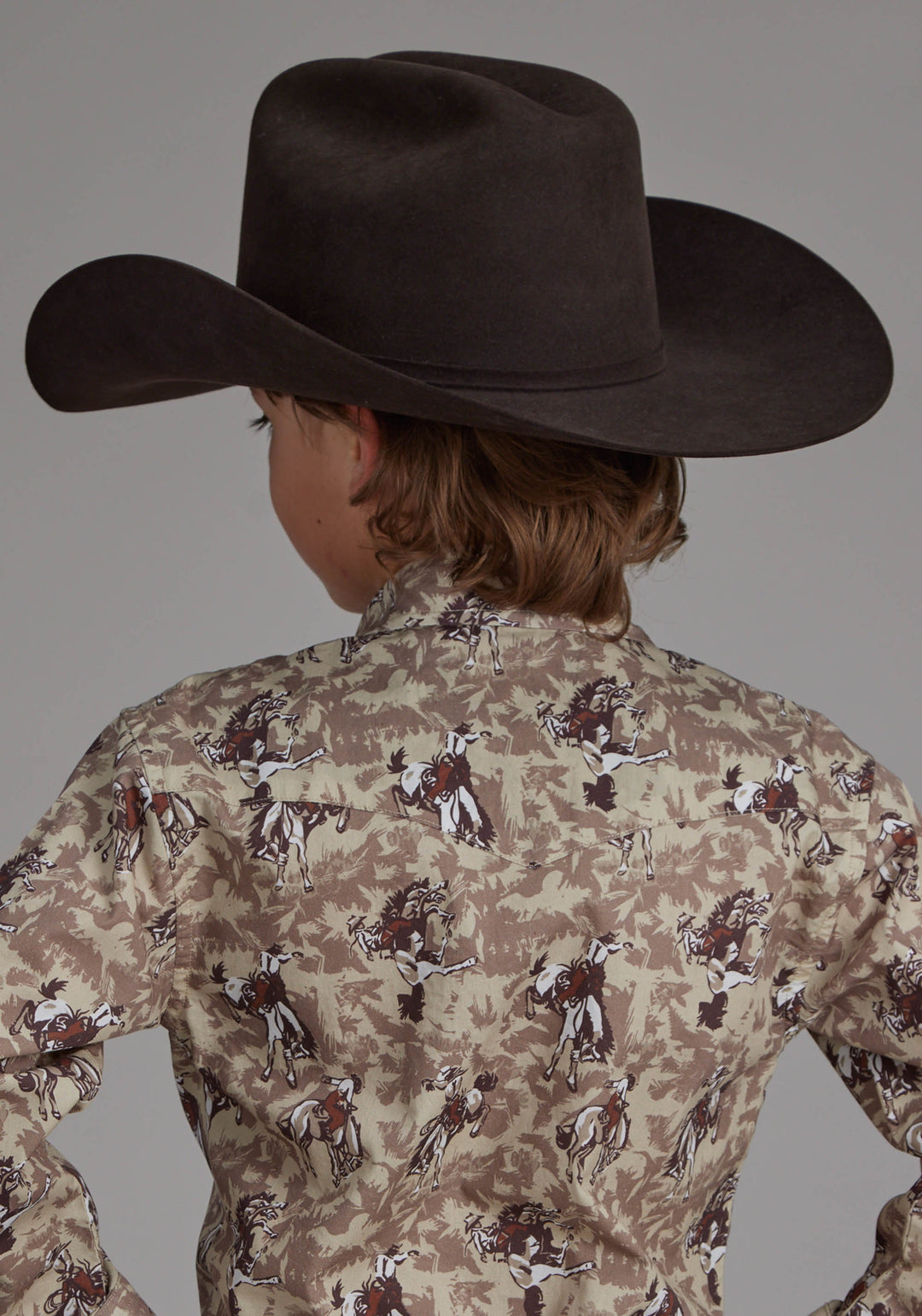 BOYS BRUSHSTROKE COWBOYS PRINT LONG SLEEVE SNAP WESTERN SHIRT