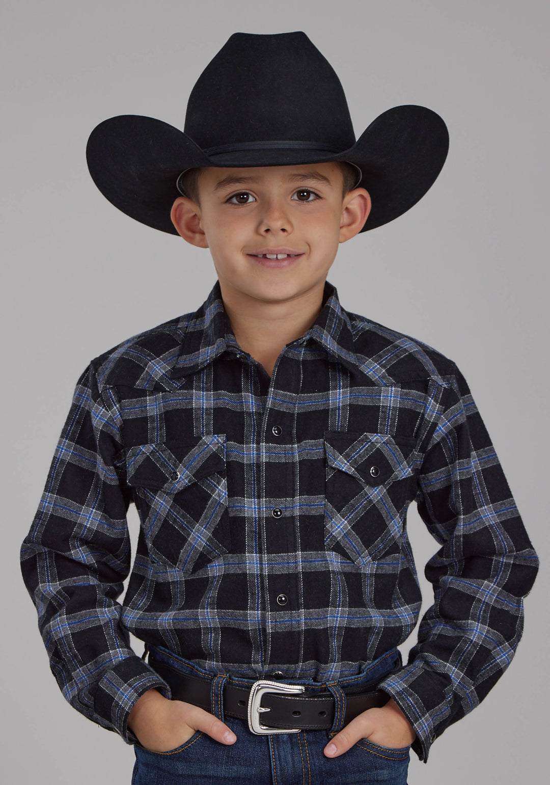BOYS UNLINED FLANNEL SHIRT LONG SLEEVE SNAP WESTERN SHIRT