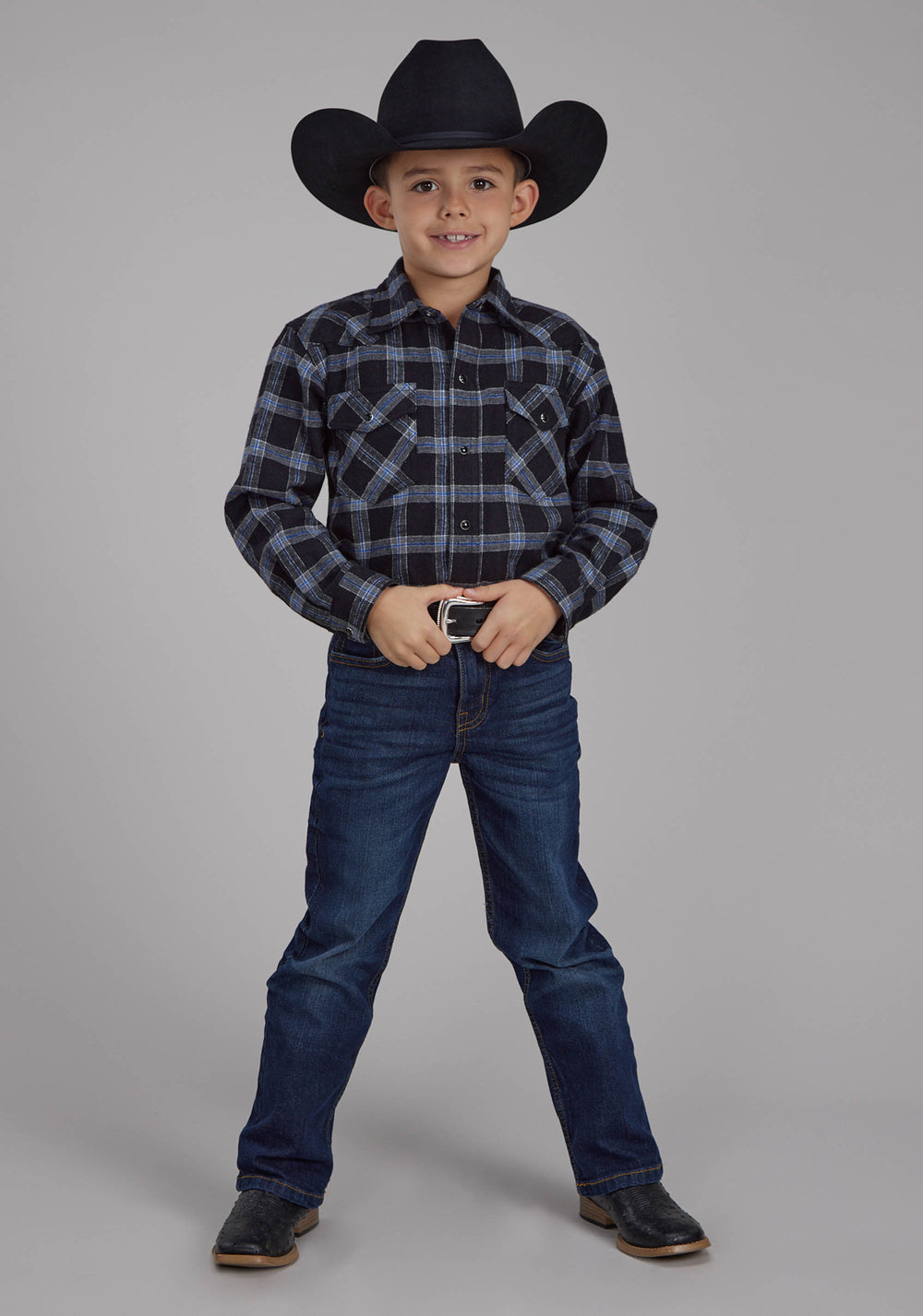 BOYS UNLINED FLANNEL SHIRT LONG SLEEVE SNAP WESTERN SHIRT