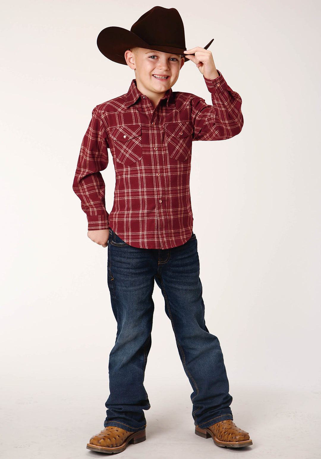 BOYS LONG SLEEVE SNAP UNLINED FLANNEL SHIRT WESTERN SHIRT