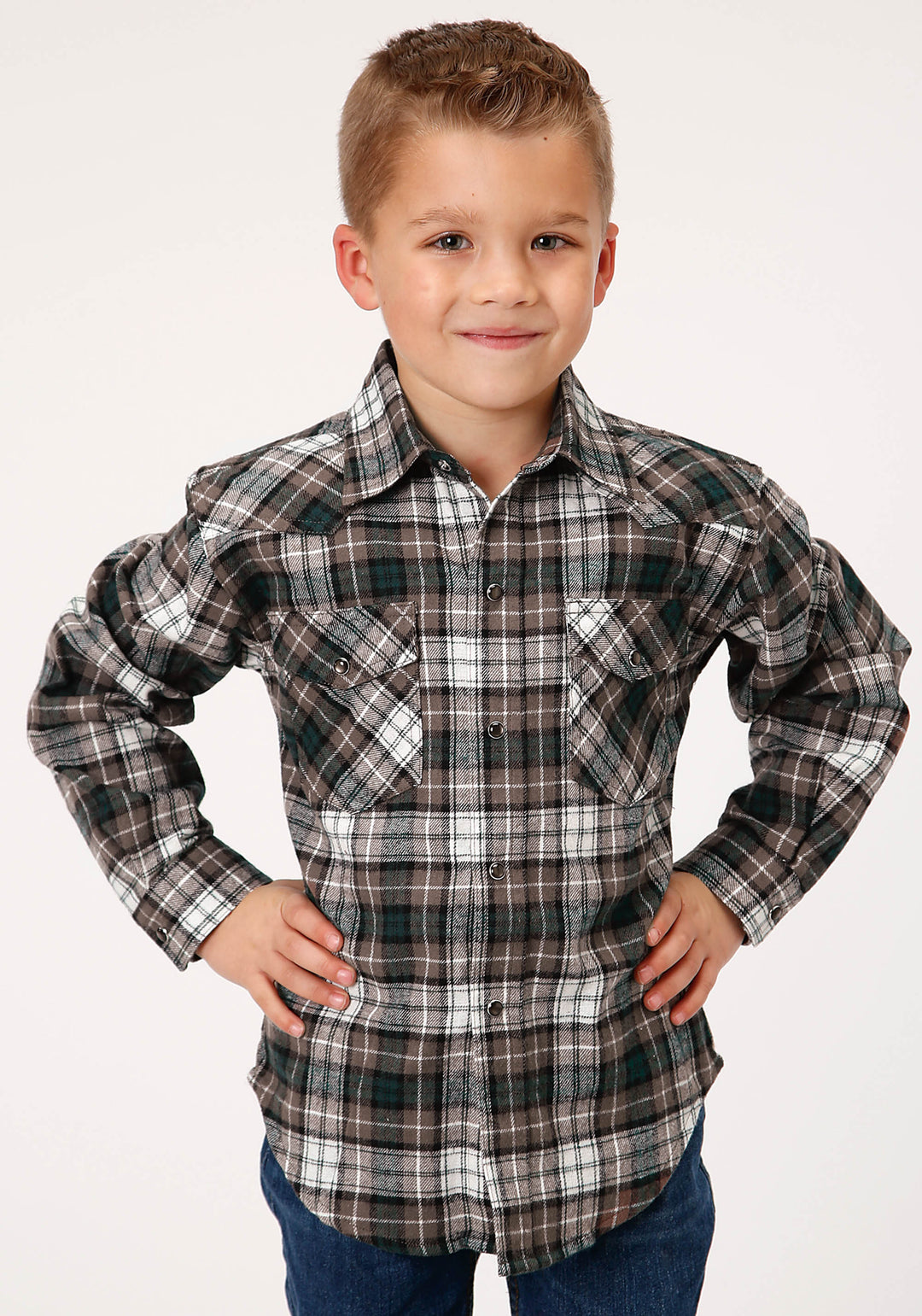BOYS LONG SLEEVE SNAP UNLINED FLANNEL SHIRT WESTERN SHIRT