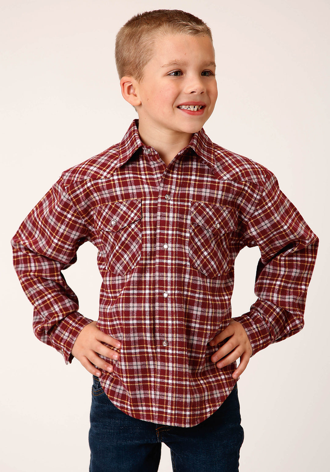 BOYS LONG SLEEVE SNAP UNLINED FLANNEL SHIRTS WESTERN SHIRT