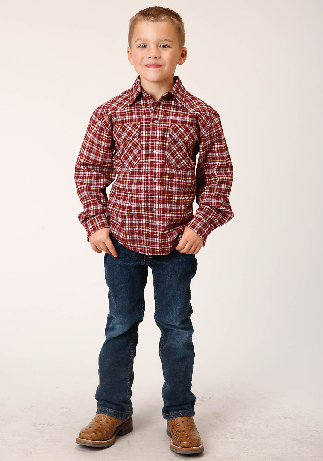 BOYS LONG SLEEVE SNAP UNLINED FLANNEL SHIRTS WESTERN SHIRT
