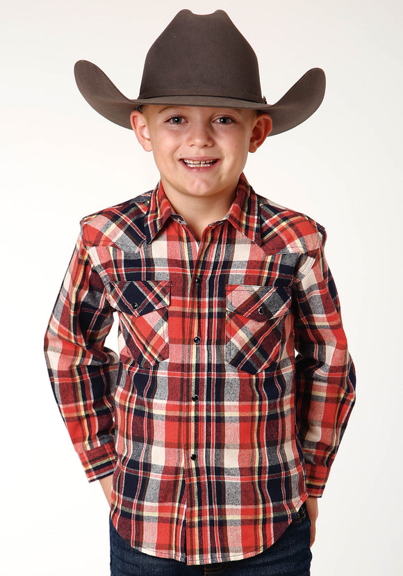 BOYS LONG SLEEVE SNAP UNLINED FLANNEL SHIRT WESTERN SHIRT