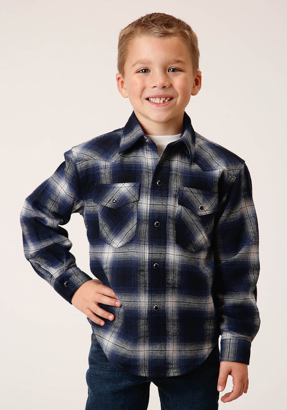 BOYS LONG SLEEVE SNAP UNLINED FLANNEL SHIRTS WESTERN SHIRT