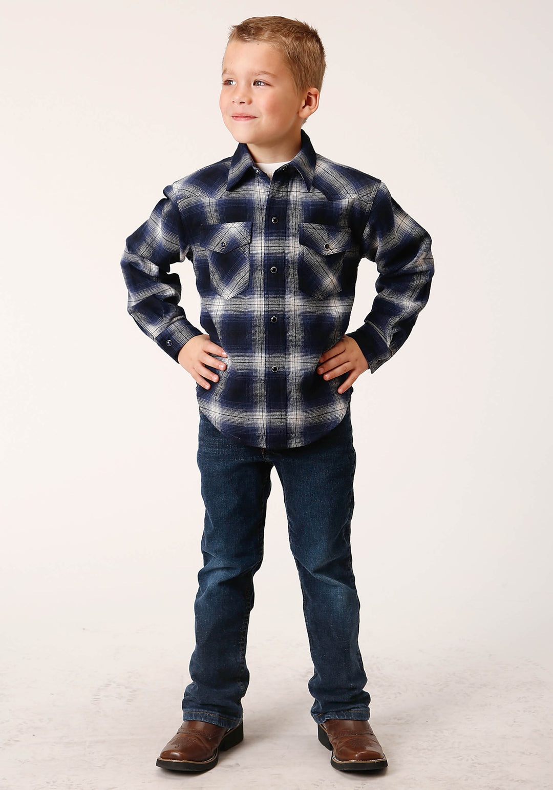 BOYS LONG SLEEVE SNAP UNLINED FLANNEL SHIRTS WESTERN SHIRT