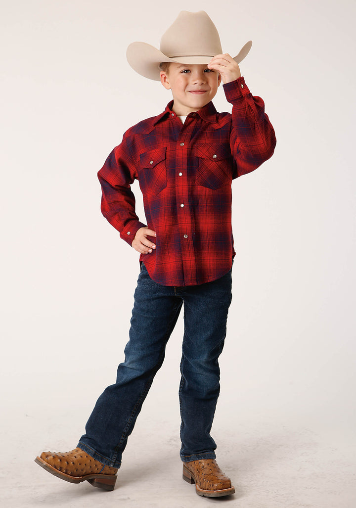 BOYS LONG SLEEVE SNAP UNLINED FLANNEL SHIRTS WESTERN SHIRT