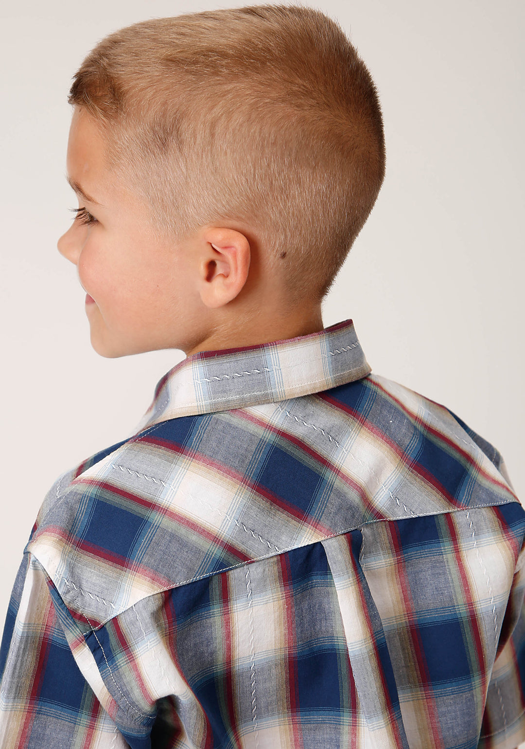 BOYS SHORT SLEEVE SNAP INDIGO DOBBY WESTERN SHIRT