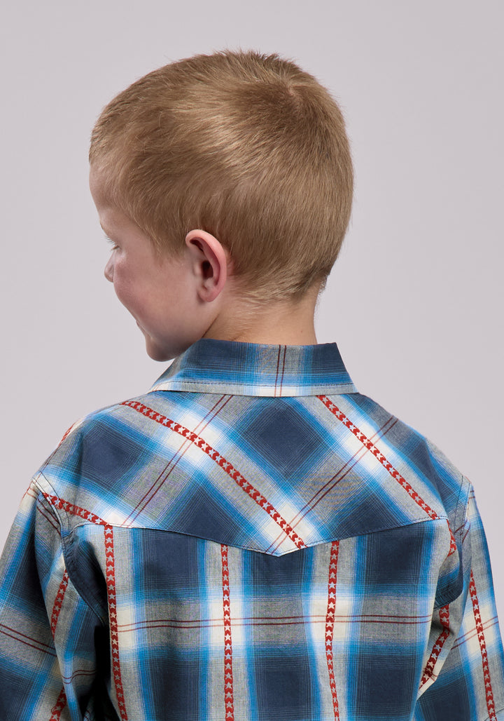 BOYS ROPER STAR DOBBY PLAID SHORT SLEEVE SNAP SHIRT