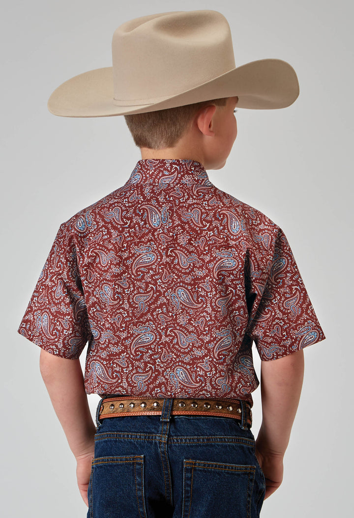 BOYS SHORT SLEEVE SNAP VINTAGE PAISLEY PRINT WESTERN SHIRT