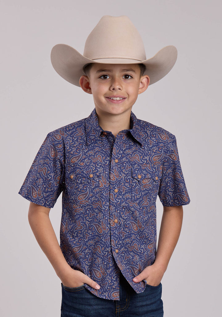 BOYS ROPER VINTAGE PAISLEY PRINT SHORT SLEEVE SNAP SHIRT