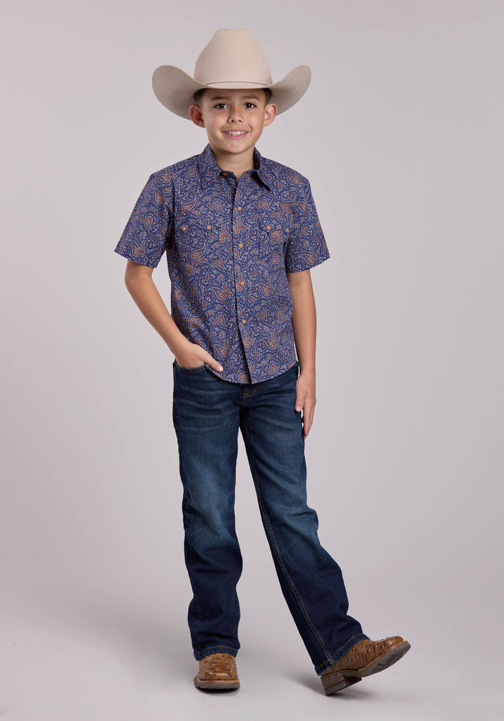 BOYS ROPER VINTAGE PAISLEY PRINT SHORT SLEEVE SNAP SHIRT
