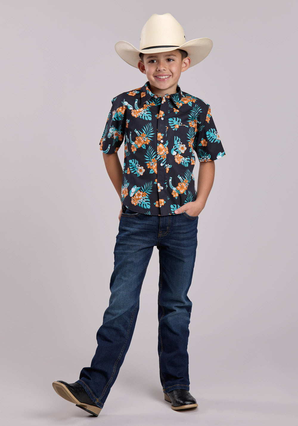 BOYS ROPER HAWAIIAN PRINT SHORT SLEEVE SNAP SHIRT