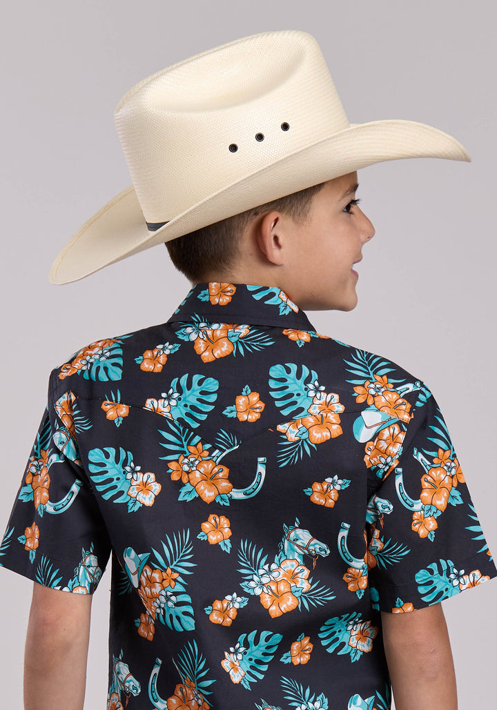 BOYS ROPER HAWAIIAN PRINT SHORT SLEEVE SNAP SHIRT