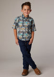 BOYS SHORT SLEEVE SNAP DISTRESSED TROPICAL PRINT WESTERN SHIRT