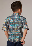 BOYS SHORT SLEEVE SNAP DISTRESSED TROPICAL PRINT WESTERN SHIRT