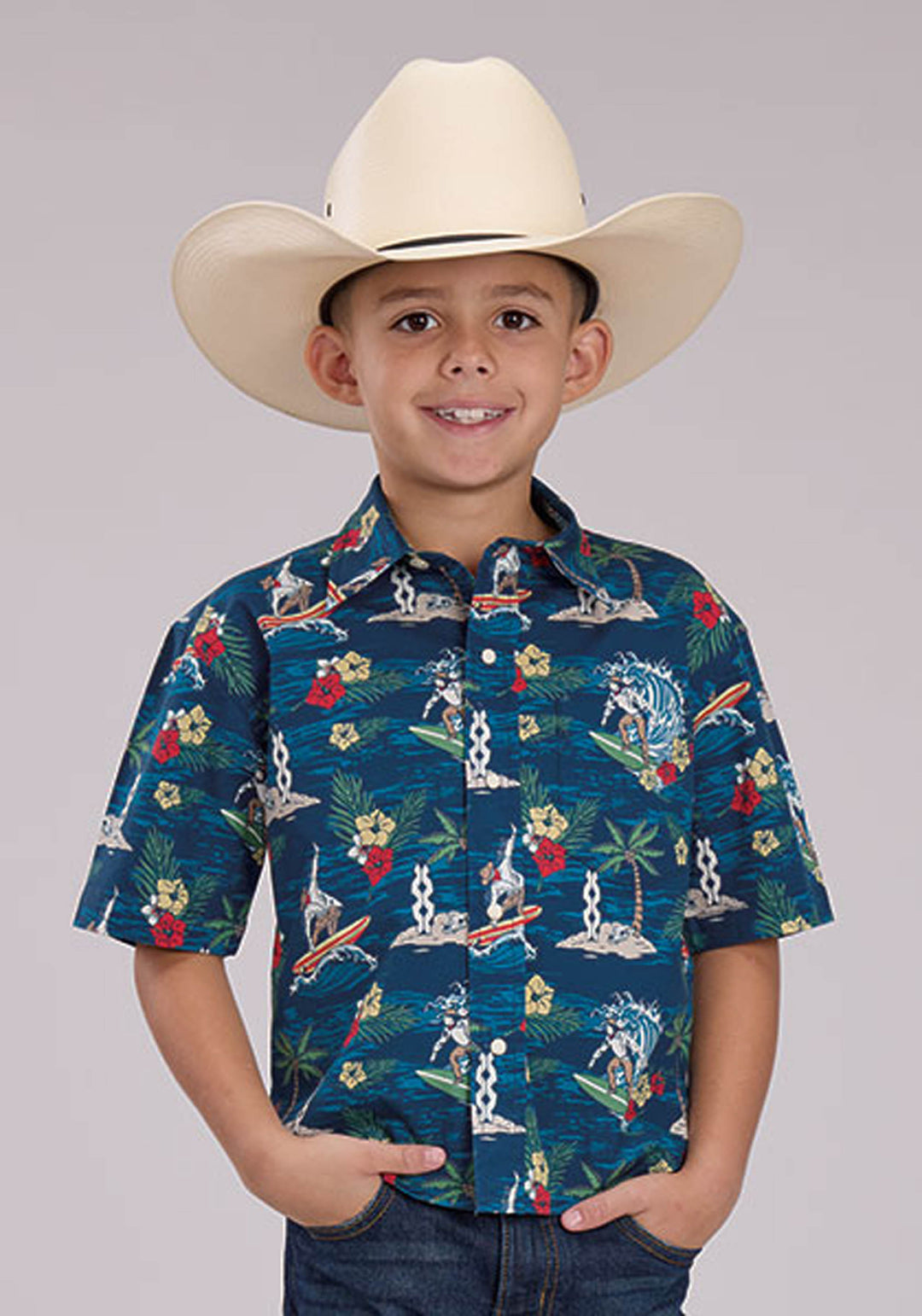 BOYS PANLOLOS PRINT SHORT SLEEVE SNAP WESTERN SHIRT