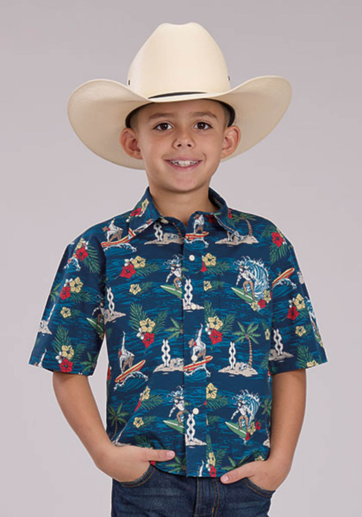 BOYS PANLOLOS PRINT SHORT SLEEVE SNAP WESTERN SHIRT