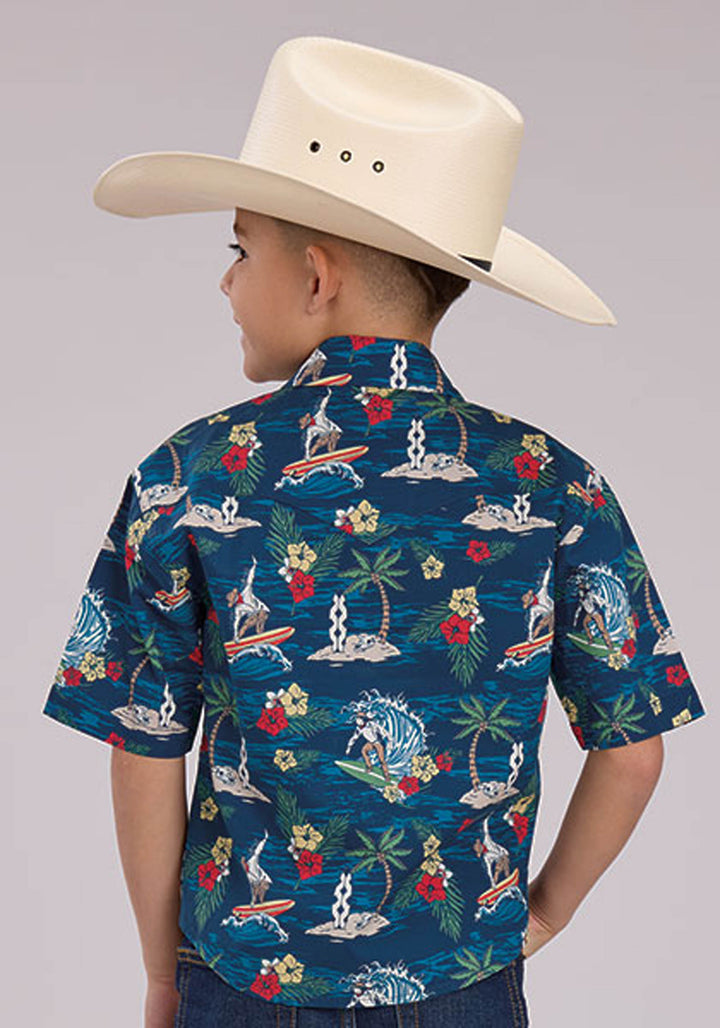 BOYS PANLOLOS PRINT SHORT SLEEVE SNAP WESTERN SHIRT