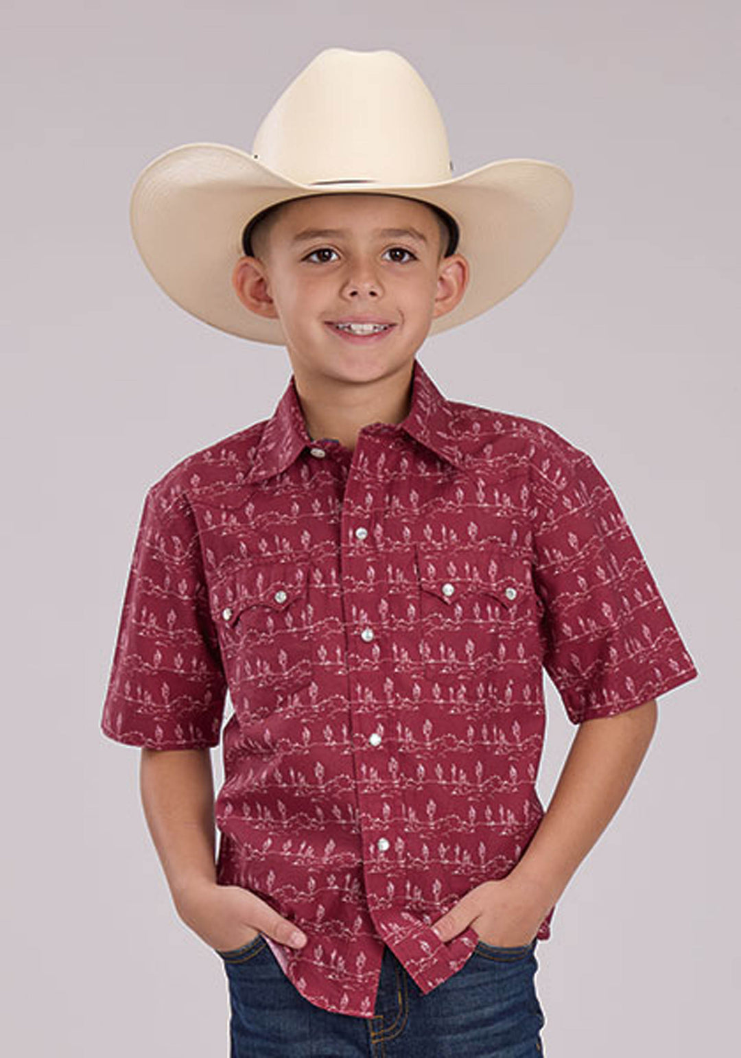BOYS DESERT STRIPE PRINT SHORT SLEEVE SNAP WESTERN SHIRT