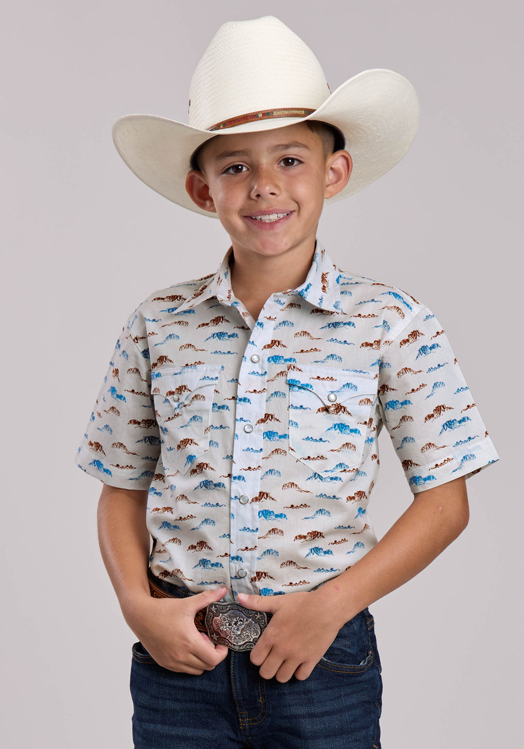BOYS ROPER MESAS PRINT SHORT SLEEVE SNAP SHIRT