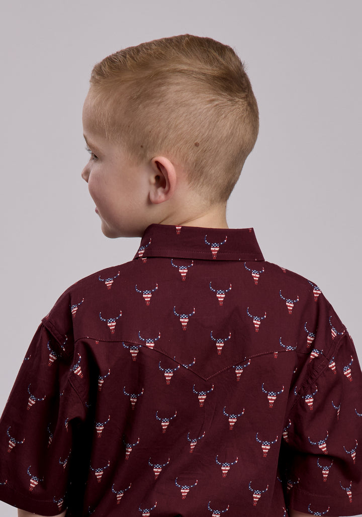 BOYS ROPER SKULL PRINT SHORT SLEEVE SNAP SHIRT