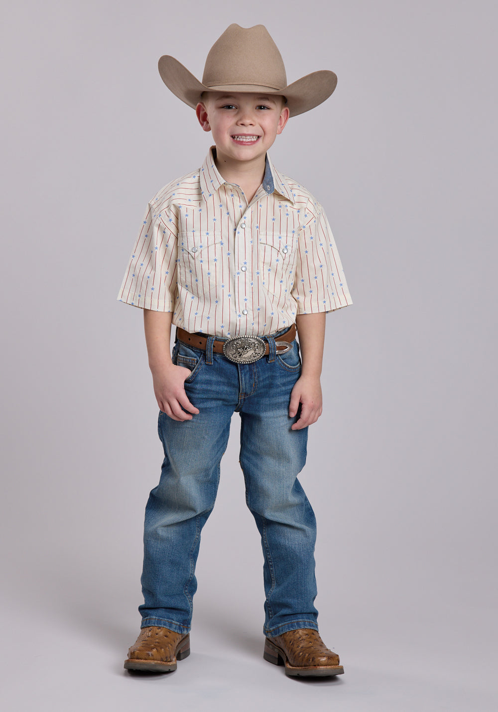 BOYS ROPER STARS AND STRIPES PRINT SHORT SLEEVE SNAP SHIRT
