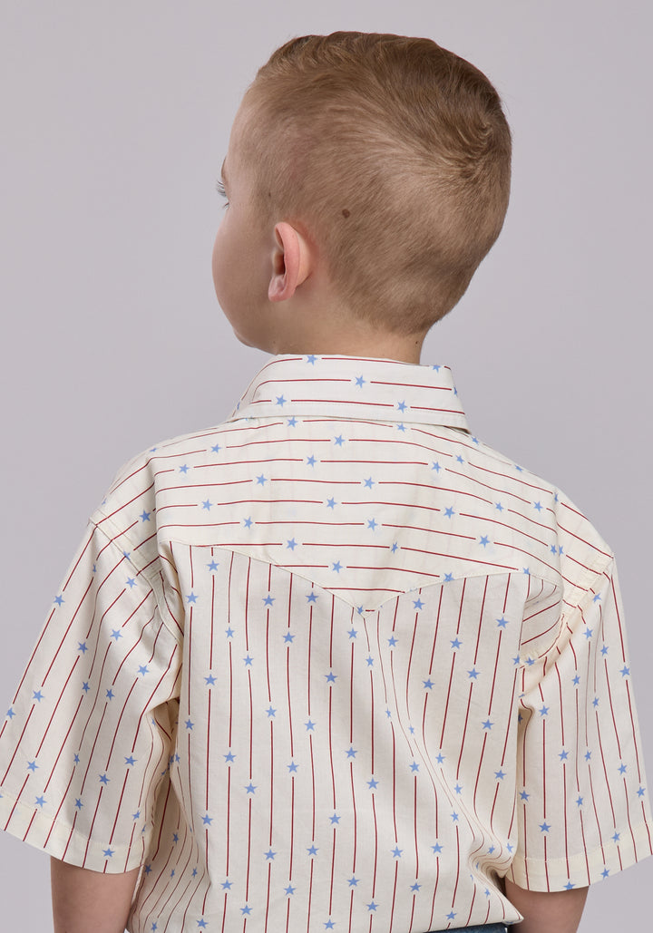 BOYS ROPER STARS AND STRIPES PRINT SHORT SLEEVE SNAP SHIRT