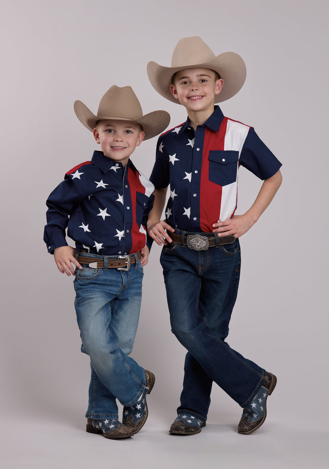 BOYS ROPER VERTICAL STARS AND STRIPE PRINT WESTERN SNAP SHIRT