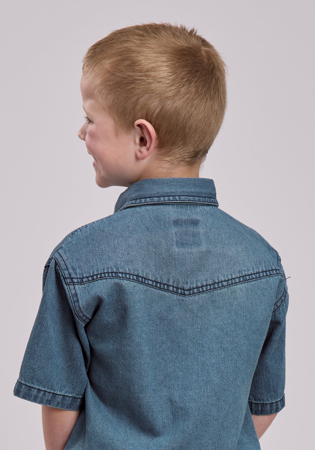 Boys Roper Medium Blue Denim Short Sleeve Snap Shirt