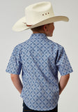 BOYS SHORT SLEEVE SNAP BLUE SKIES TIE PRINT WESTERN SHIRT