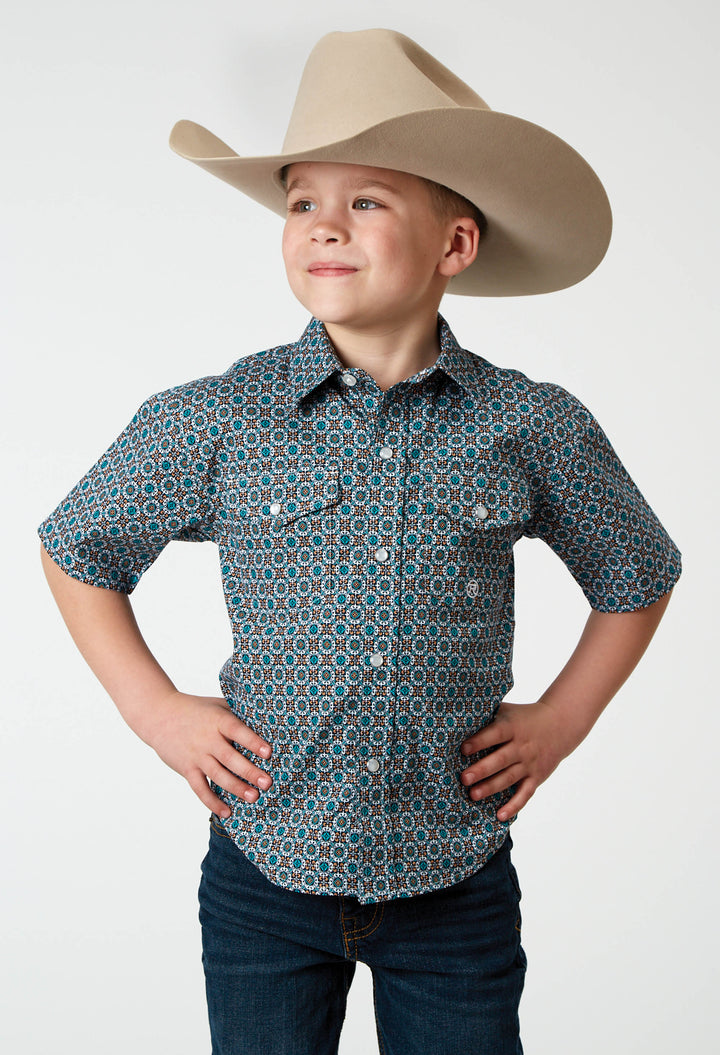 BOYS SHORT SLEEVE SNAP FRONTIER FOULARD WESTERN SHIRT