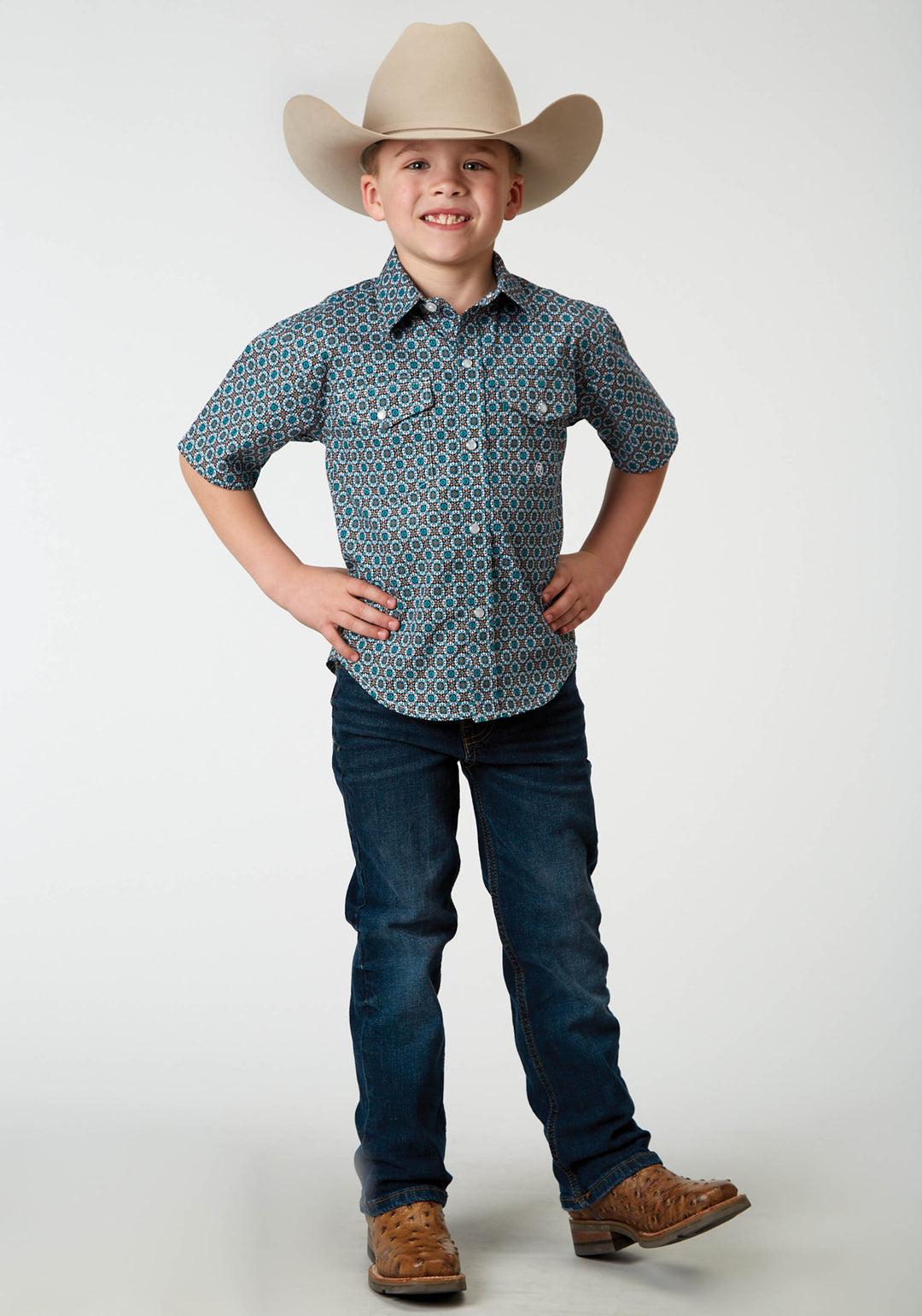 BOYS SHORT SLEEVE SNAP FRONTIER FOULARD WESTERN SHIRT