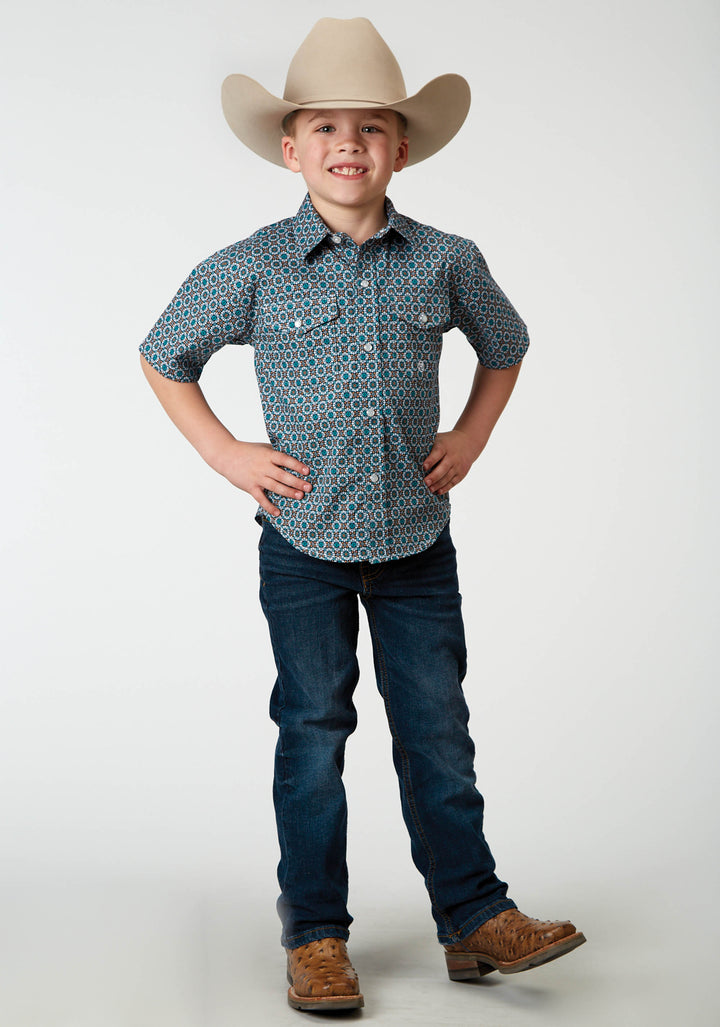BOYS SHORT SLEEVE SNAP FRONTIER FOULARD WESTERN SHIRT