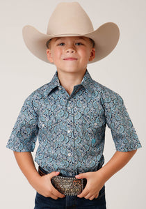 BOYS SHORT SLEEVE SNAP PEACOCK PAISLEY WESTERN SHIRT