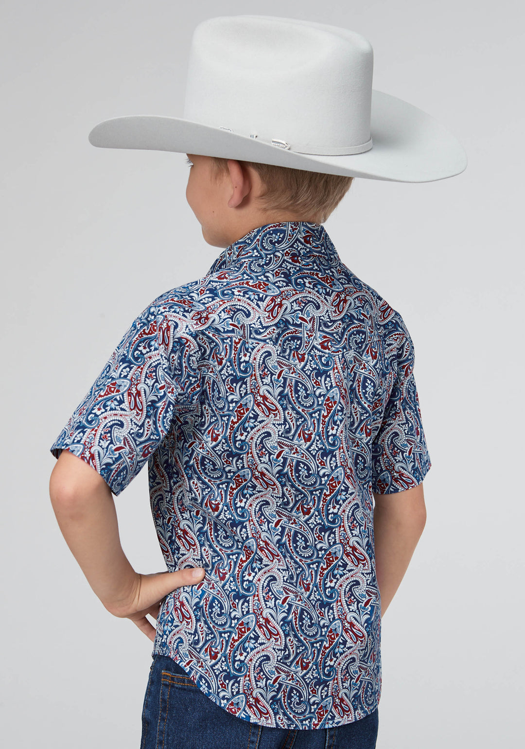 BOYS BLUE RIVER PAISLEY SHORT SLEEVE SNAP WESTERN SHIRT