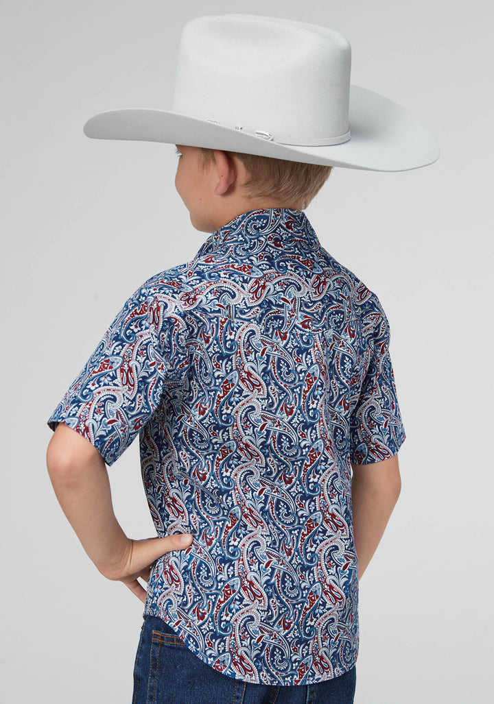 BOYS BLUE RIVER PAISLEY SHORT SLEEVE SNAP WESTERN SHIRT