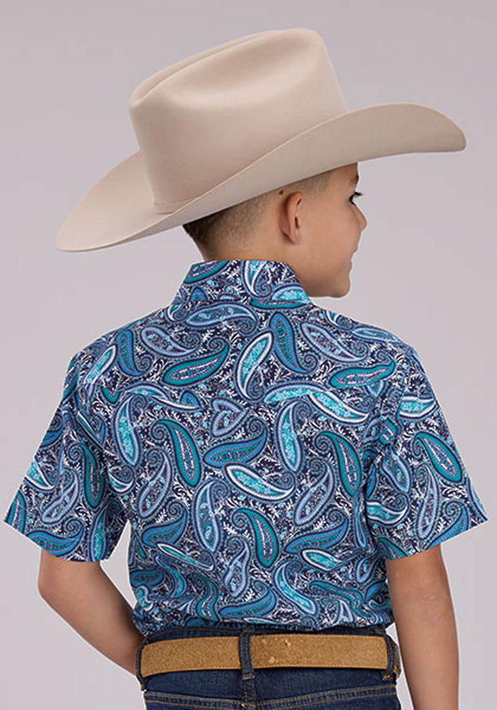 BOYS BLUE SKY PAISLEY SHORT SLEEVE SNAP WESTERN SHIRT